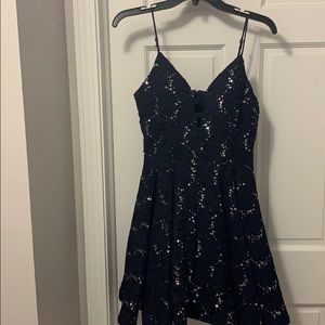 Navy blue and sequin homecoming dress.